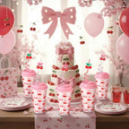 24 Sets Cherry Bow Plastic Cups 16 oz Reusable Cherry Cups with Lid and Straw Keychains for Women Birthday Wedding Baby Shower Party Supplies - Image 4