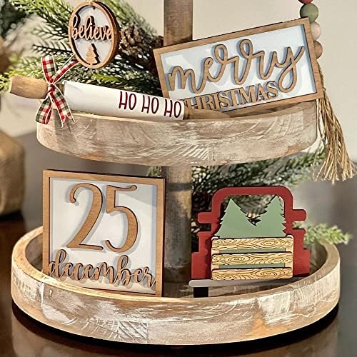 7 Pcs Christmas Themed Tiered Tray Decor Set, Christmas Themed Decor Bundle For Tier Tray, Christmas Tiered Tray Decorations, Seasonal Tier Tray Decor - Image 4