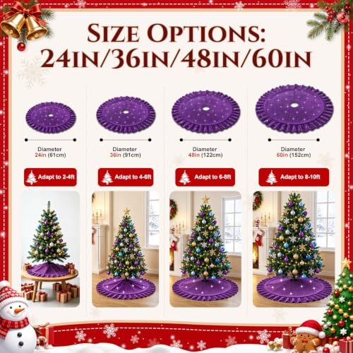 60 Inch Purple Christmas Velvet Tree Skirt for Xmas Halloween Home Decor - Image 2