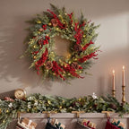 Yinder 20 Inch Christmas Wreath with LED Lights Red Berry Pinecones by Yinder