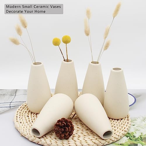 YANLING 6 Pack Modern Small Vase for Flowers, Light Yellow Ceramic Vases - Image 3