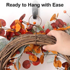 zjlmit Fall Wreath 22 Inch Fall Wreaths for Front Door Autumn Wreath with Orange Pumpkins Eucalyptus Leaves Berries Lamb Ears Leaves for Indoor Porch Wall Home Harvest Festival Thanksgiving Day Decor - Image 5