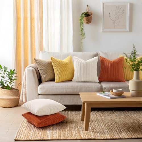 Mecatny Corduroy Fall Throw Pillow Covers 26x26 Set of 2 Mustard Yellow - Image 6