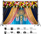 12x8ft India Pooja Backdrop Marigold Garland Diwali Traditional Festival Ganpati Photography Background Hindu Wedding Mehndi Party Banner Decorations Photo Studio Props - Image 2