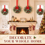 Dingion 4 Pcs 12 Inch Christmas Cabinet Wreaths for Kitchen with Red Bow - Image 5