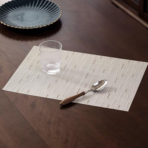 LEXMORE Placemats Set of 12 Vinyl/Plastic Woven Place Mats for Kitchen Table Indoor/Outdoor Washable Placemat Wipeable Dining Table Mats(Pale Beige) - Image 3