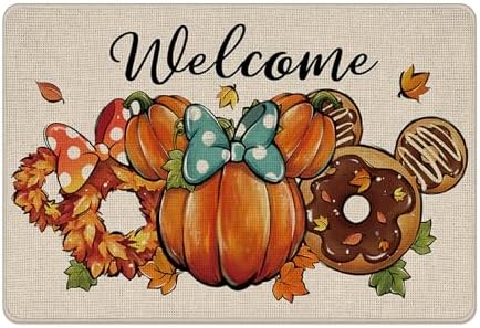 Welcome Fall Pumpkin Decorative Front Door Mat, Autumn Wreath by Tailus