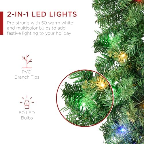 Best Choice Products 9ft Pre-Lit Battery Powered Christmas Garland for Stairs, Traditional Fireplace Holiday Decoration w/ 50 2-in-1 LED Lights - Image 3