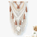 MEIZHIANDME Macrame Wall Hanging, Boho Woven Tapestry Wall Decor, Chic Bohemian Handmade Leaf Feather Wall Art Decorations for Bedroom Living Room Apartment Wedding Party (Leaf & Wood Bead) by Unknown