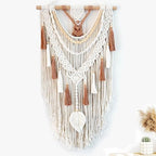 MEIZHIANDME Macrame Wall Hanging, Boho Woven Tapestry Wall Decor, Chic Bohemian Handmade Leaf Feather Wall Art Decorations for Bedroom Living Room Apartment Wedding Party (Leaf & Wood Bead) by Unknown