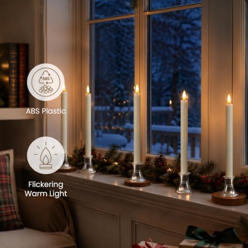 Flameless Taper Candles with Silver Holders & Sensor Dusk to Down - Image 5