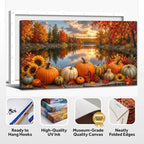 WAXWHELK Fall Canvas Wall Art Pumpkin Autumn Lake Landscape Painting Pictures, Rustic Farmhouse Thanksgiving Artwork for Bedroom Living Room Home Decor, (16"x32") - Image 6