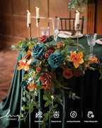 Ling's moment Welcome Sign Flowers, Wedding Floral Swag Burnt Orange & Teal - Image 6