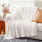 Battilo Soft Ivory Faux Fur Throw Blanket for Couch, 50"x60", Double Side - Image 2
