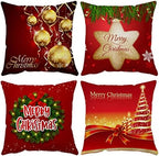 Set of 4 Christmas Pillow Covers 22x22 Inch Xmas Pillow Cases Velvet Throw Pillow Covers Red Gold Winter Holiday Cushion Covers Outdoor Couch Sofa Home Decorations for New Year by YeeJu