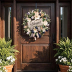 Spring Summer Wreath for Front Door,Farmhouse White Floral Porch Decor - Image 3