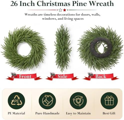 Norfolk Pine Easter Wreath 26 Inch - Real Touch Artificial Garland for Front Door, Mantel, Holiday Decor, Full & Fluffy Green PE Wreath for Easter Indoor Outdoor - Image 5