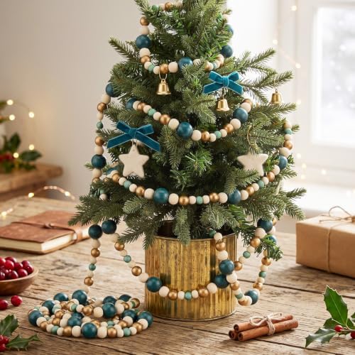 Bucherry 4 Pcs Christmas Wood Bead Garland 28.8 Feet, Sage Green,Natural - Image 3