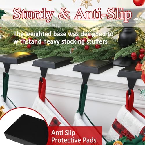 4-Pack Christmas Stocking Holders for Mantel, Weighted Metal Hooks, Black - Image 5
