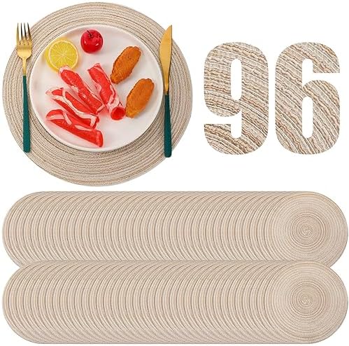 Buryeah 96 Pieces 13 Inch Christmas Round Placemats Circle Woven Place Mats Boho Decor Dining Table Mats Table Scape Hosting Friends for Wedding Birthday Dinner Parties (Beige) by Buryeah