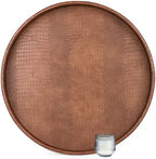 HofferRuffer Large Round Serving Tray 24'', Elegant Faux Leather Circle Ottoman Table Tray, Serve Tea Coffee Breakfast in Bedroom Living Room Kitchen (Antique Brown, 24'') by HofferRuffer