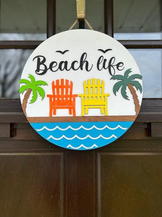 Wood front door sign Wood sign Home decor Welcome sign Sign for front door House warming gift Wedding gift (Beach Life, 22" Width) - Image 2