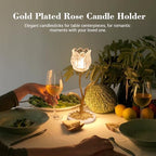 Candle Holder, Cut Rose Shaped Brass Candle Holder High-end Light Luxury Creative Art Crystal Glass Flower Candle Sticks Holder Decor Marble Disc Base Romantic Ambiance Table Decoration - Image 3