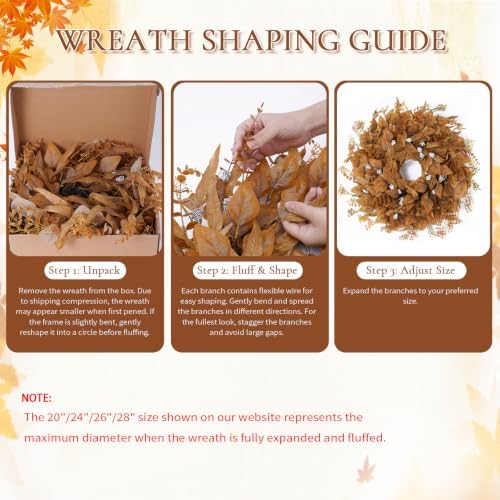 26 Inch Fall Wreath for Front Door, Artificial Eucalyptus Porch Decor (26in) - Image 7