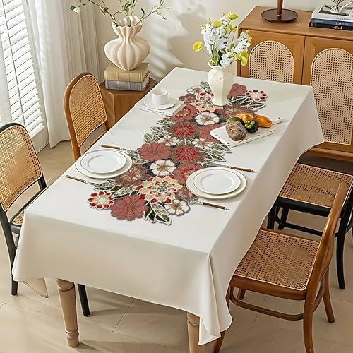 Beaded Table Runner Decorative Hand Glitz Rustic Farmhouse for Fall Harvest aurumn Thanksgiving Christmas - 13x36 Inch - Maroon Multi - Image 2