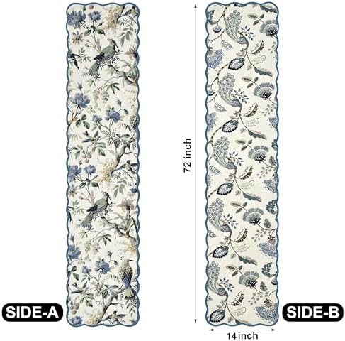 Peacock Vines Luxury Handcrafted Runner (Reversible) Cotton Quilted Fabric Machine Washable – Elegant Home Decor – 14 x 72 inches – Bloom Collection - Image 3
