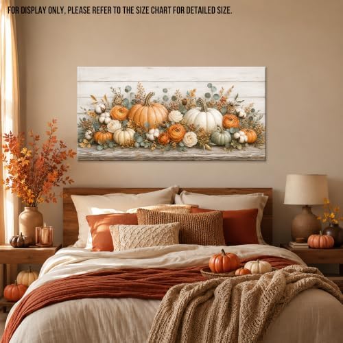 WAXWHELK Pumpkin Fall Canvas Wall Art, Autumn Thanksgiving Rustic Farmhouse Painting Pictures, Floral Pumpkin Artwork for Living Room Bedroom Home Decor (20"x40") - Image 4