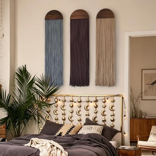 Macrame Wall Hanging Long Fringe Boho Wall Decor Handmade Wood 10" W*40" L - Image 2