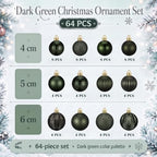 Lunmon 64 Pcs Dark Green Christmas Ball Ornaments Forest Green Xmas Baubles - Image 4