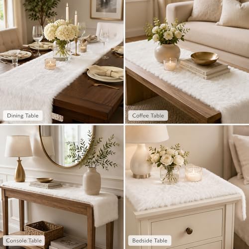 White Faux Fur Table Runner Christmas Wedding Decor 11.8x59.0 Inch - Image 4