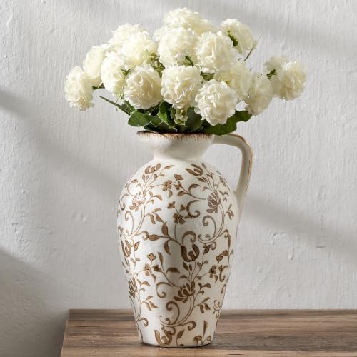 8.9 Inch Vintage Brown Chinoiserie Floral Vase, Antique Rustic Ceramic Vase for Home Decor, Living Room, Bookshelf, Office, Entryway, Garden, Chinoiserie Decor, Tuscan Decor by PORCER