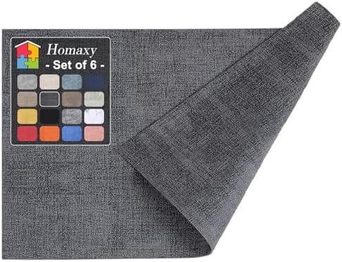 Homaxy PU Faux Leather Placemats for Dining Table, Set of 6, Dark Grey by Homaxy