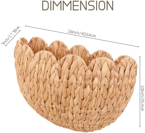 Hanging Wall Basket, Handwoven Water Hyacinth Scalloped Basket, Decorative Wall Organizer and Planter for Entryway Mail Plants Bathroom, Natural Color, 16" D x 10" W x 7" H, 2 Pack - Image 2