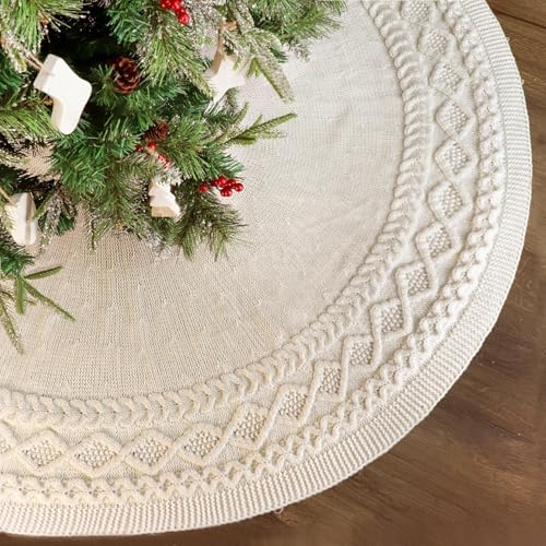 Knit Christmas Tree Skirts, Neutral Tree Skirt, Cozy Christmas Decorations - Image 3