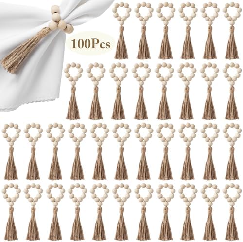 APTWOW Napkin Rings Set of 100, Wood Bead Napkin Rings for Boho Table Decor by APTWOW