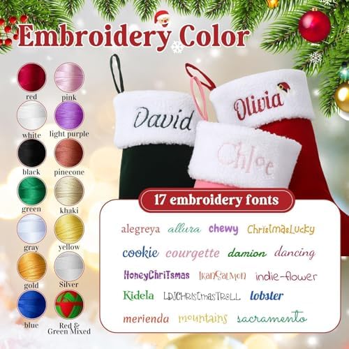Personalized Christmas Stockings with Embroidered Name & Monogram,Custom 5 Pack 18” Large Flocking Xmas Stocking,Burlap with Plush Cuff Stockings for Fireplace Holiday Decor - Image 4