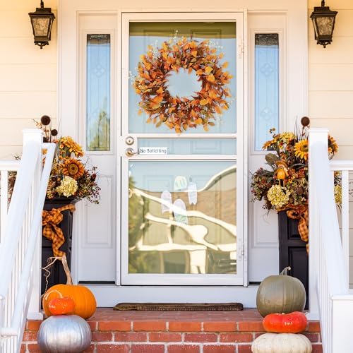 Sggvecsy Artificial Fall Wreath 21’’ Autumn Front Door Wreath with Fall Leaves Small Pumpkins Cluster of Berries for Outside Indoor Wall Window Festival Thanksgiving Fall Harvest Autumn Decor - Image 2