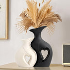 XL Black and White Decor Heart Shaped Ceramic Flower Vase Set of 2 by KKgoubzHomeFurnishing