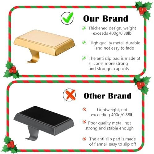 2 Pack Christmas Stocking Holders Ornament Hooks Mantel Weighted Stocking Hangers Metal Hanging Hooks Heavy Duty Stocking Holders Bases for Mantel Fireplace Party Decoration (Gold, 2) - Image 3