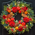 Christmas Wreaths for Front Door with Lights 24 Inch Christmas Wreath with Red Flowers, Apples, Oranges, Pine Cones, Berries and Greenery – Holiday Wreath Front Door Indoor Outdoor Winter Décor by SoomeirWreath
