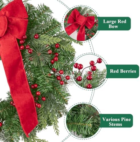 SHACOS Artificial Christmas Wreath 24" Red Berry Wreaths - Image 2