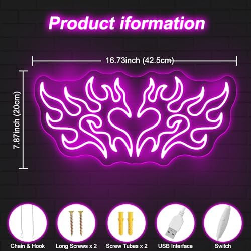 Heart Flame Neon Sign for Bedroom Game Room Retro Y2K Gothic Wall Decor - Image 3