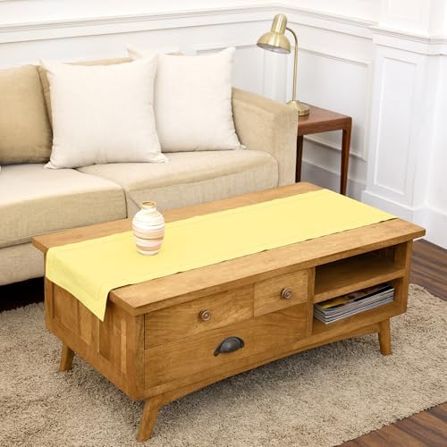 Solino Home Cotton Linen Dining Table Runner Yellow Hemstitch, 14 x 48 in by SolinoHome