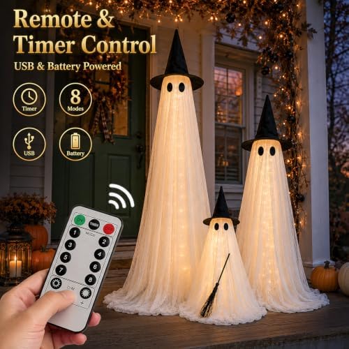 Halloween Decorations Outdoor 3 Pack Lighted Ghost-Family with Timer Remote - Image 4