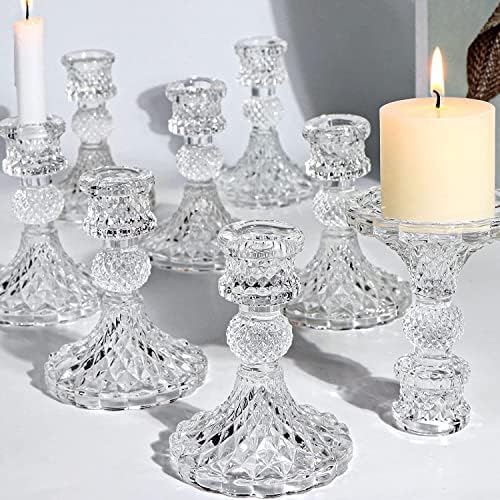 DARJEN Candlestick Holders Set,12Pcs 4" H Taper Candle Holders Bulk, Clear Glass Candle Holders for Wedding, Spring Party, Romantic Dinner, Festival & Windowsill Decor by DARJEN