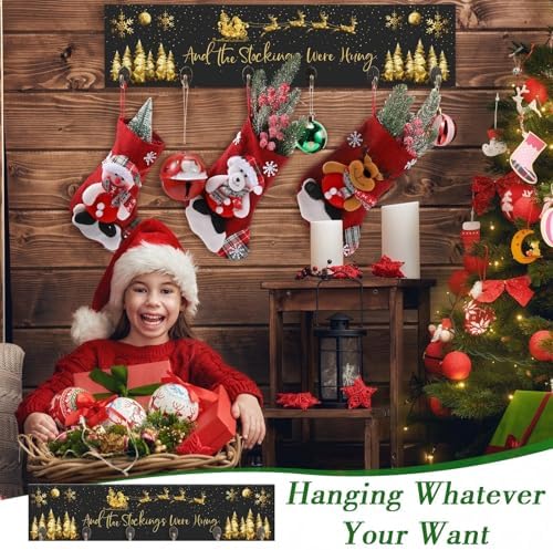 Soaoo Christmas Stocking Holder for Wall with 6 Hooks, Black, Gold - Image 5